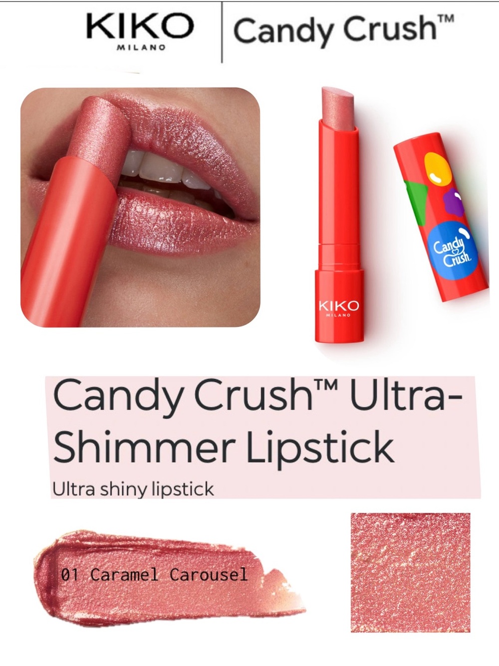 Kiko Milano x Candy Crush™ Ultra Shimmer Lipstick 01 Caramel Carousel NWT
